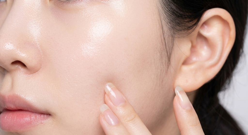 Glass skin routine result — dewy, glowing Korean skin
